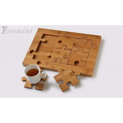 Puzzle Cook-006 Untersetzer-Set (6 Stück) aus Bambusholz im Rahmen