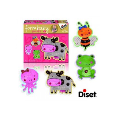 Diset-69952 4 Form-Puzzles - Kuh, Frosch, Biene und Tintenfisch