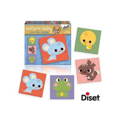 Diset-69955 4 Puzzles Natur - Maus, Eichhörnchen, Küken und Frosch