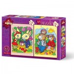  Art-Puzzle-4498 2 Puzzles - Die Kaninchen und die Bärenfamilie