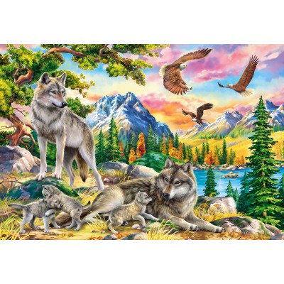 Puzzle Castorland-104970 Wolfsfamilie und Adler