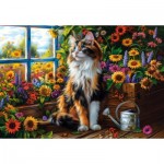 Puzzle  Castorland-105342 Meditation mit Katze und Blumen