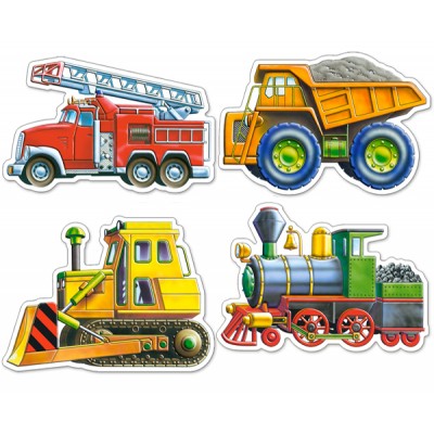 Castorland-4256 4 Mini-Puzzles: Baustelle, Feuerwehr und Lokomotive
