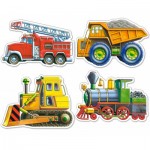  Castorland-4256 4 Mini-Puzzles: Baustelle, Feuerwehr und Lokomotive