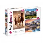   3 Puzzles - Pferde, Berg, Mont Saint-Michel