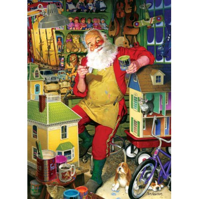 Puzzle Cobble-Hill-51766-80077 Tom Newsom: Die Werkstatt des Weihnachtsmannes