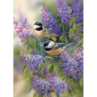 Puzzle Cobble-Hill-51815 Rosemary Millette - Chickadees and Lilacs