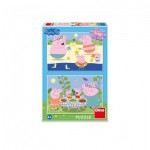  Dino-38171 2 Puzzles - Peppa Wutz : Auf Urlaub