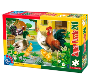 Puzzle Dtoys-60211-AN-01 Tiere vom Bauernhof: Huhn, Hahn, Ente und Kücken