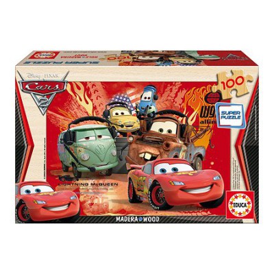 Educa-14937 100 Teile Holzpuzzle - Cars 2: Flash McQueen und seine Freunde