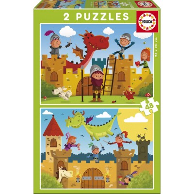 Educa-17151 2 Puzzles - Drachen und Ritter