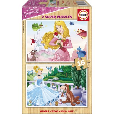 Educa-17163 2 Holzpuzzles - Disney Princess