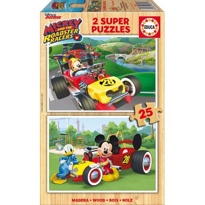Educa-17234 2 Holzpuzzles - Mickey and The Roadster Racers