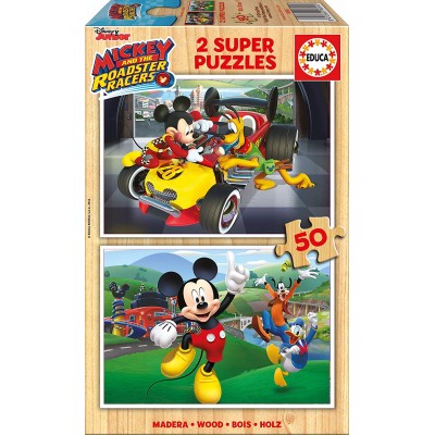 Educa-17236 2 Holzpuzzles - Mickey and The Roadster Racers