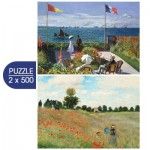  Grafika-F-33666 2 Puzzles - Die Kunst Monets: Die Terrasse von Sainte-Adresse, 1867 - Mohnblumenfeld, 1873