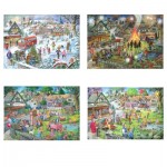   4 Puzzles - Dorfplatz im Wandel der Jahreszeiten