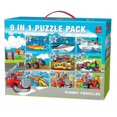 King-Puzzle-05521 9 Puzzles - Funny Vehicles