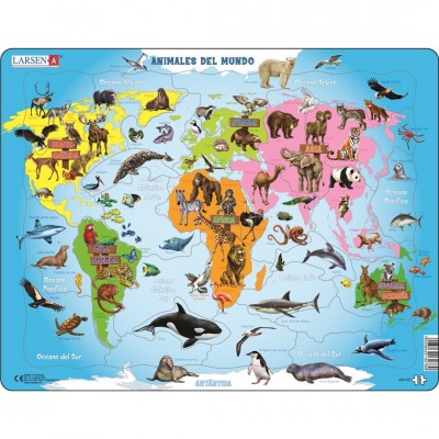 Larsen-A34-ES Rahmenpuzzle - Animals of the World (Spanish)