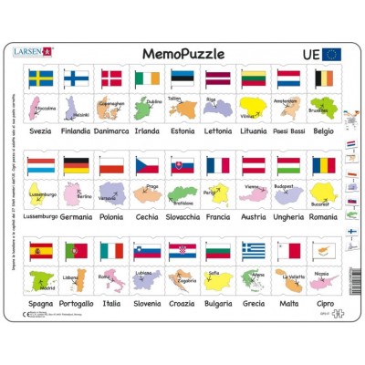 Larsen-GP2-IT Rahmenpuzzle - MemoPuzzle - Names, Flags and Capitals of 27 EU Member States (Italian)