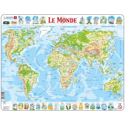 Larsen-K4-FR Rahmenpuzzle - Weltkarte (auf Französisch)