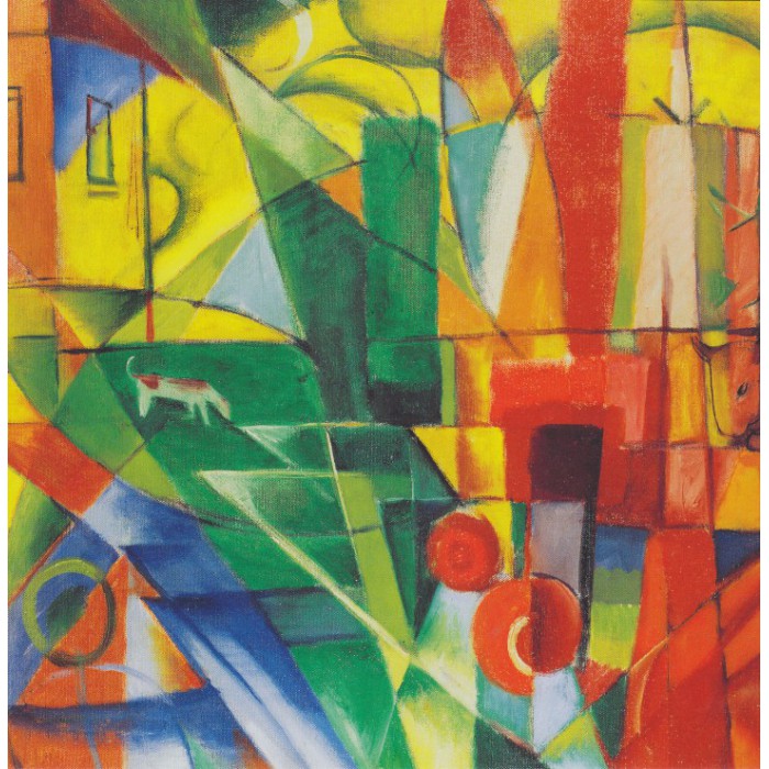 Grafika Franz Marc: Landschaft mit Haus, Hund und Rind, 1914