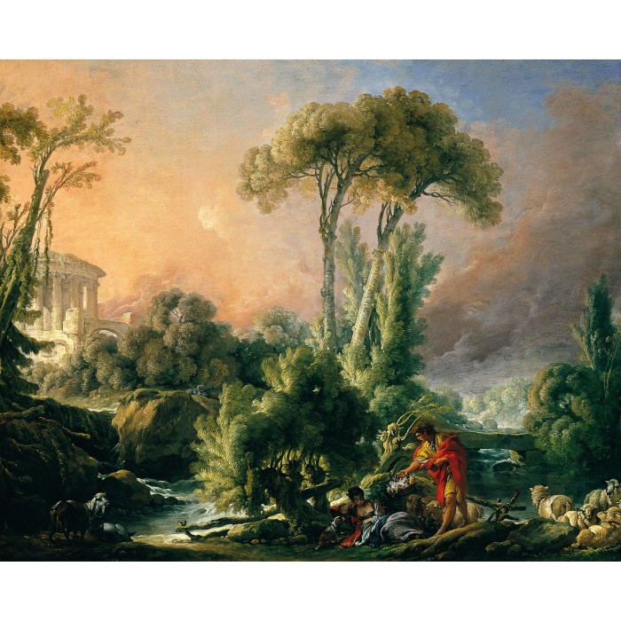 DToys François Boucher: River Landscape with an Antique Temple