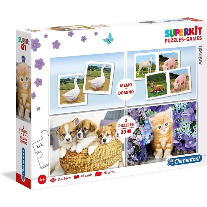 Clementoni Superkit 4 in 1 - Animals (2 Puzzles + Memory + Domino)