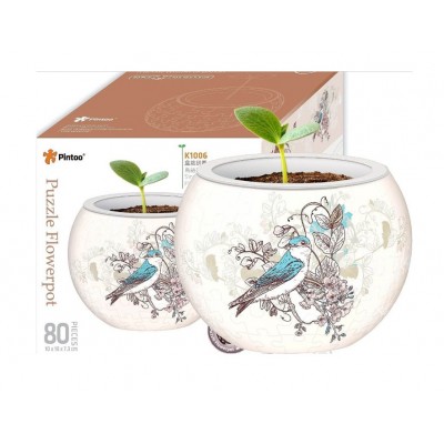 Pintoo-K1006 3D Puzzle - Flower Pot - Singing Birds and Flowers