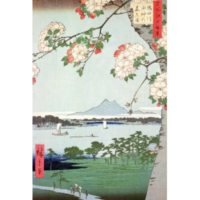Puzzle-Michele-Wilson-A974-150 Puzzle aus handgefertigten Holzteilen - Hiroshige: Blühender Apfelbaum