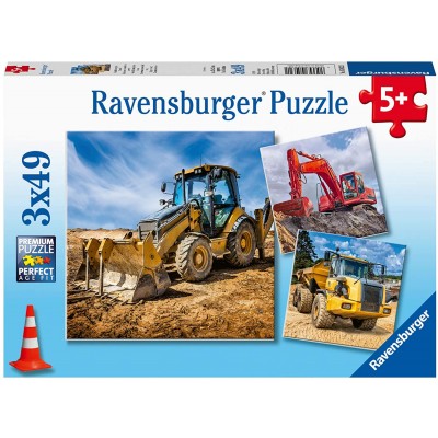 Ravensburger-05032 3 Puzzles - Baufahrzeuge im Einsatz