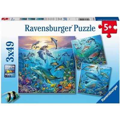 Ravensburger-05149 3 Puzzles - Tierwelt des Ozeans