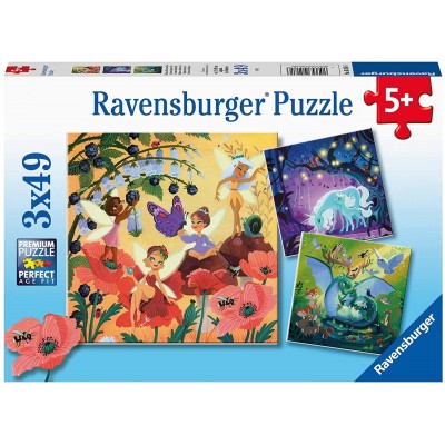 Ravensburger-05181 3 Puzzles - Unicorn, Dragon and Fairies