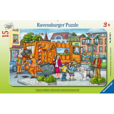 Ravensburger-06162 Rahmenpuzzle - Unterwegs mit der Müllabfuhr
