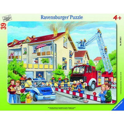 Ravensburger-06393 39 Teile Rahmenpuzzle - Die Feuerwehr rückt aus