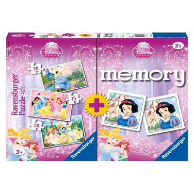 Ravensburger-07228 3 Puzzles + Memory - Prinzessinnen