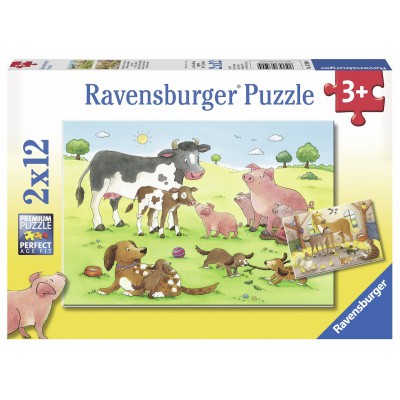 Ravensburger-07590 2 Puzzles - Glückliche Tierfamilien
