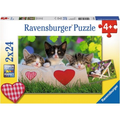 Ravensburger-07801 2 Puzzles - Verschlafene Kätzchen