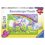  Ravensburger-09193 2 Puzzles - Regenbogenpferde
