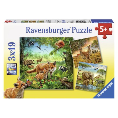 Ravensburger-09330 3 Puzzles - Tiere der Erde