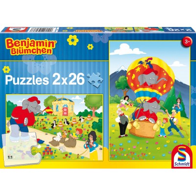 Schmidt-Spiele-56076 2 Puzzles - Benjamin Blümchen: Spiel und Spaß mit Benjamin