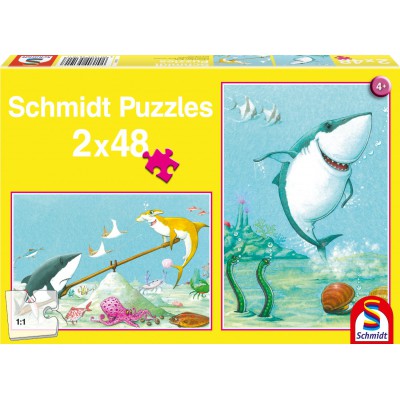 Schmidt-Spiele-56101 2 Puzzles: Der kleine weiße Hai