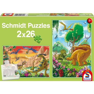Schmidt-Spiele-56119 2 Puzzles: Unsere Freunde, die Dinosaurier