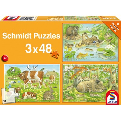 Schmidt-Spiele-56222 3 Puzzles - Tierfamilien