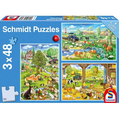 Puzzle Schmidt-Spiele-56353 Bauernhof (3x48 Teile)
