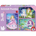 Puzzle  Schmidt-Spiele-56376 Prinzessin, Fee & Meerjungfrau (3x48 Teile)