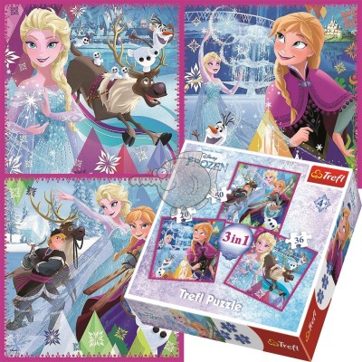 Trefl-34832 3 Puzzles - Frozen